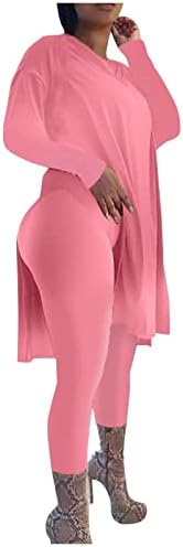 COKUERA kadın Egzersiz Moda Düz Renk Eşofman 2 Parça Kıyafetler Artı Boyutu Uzun Kollu Üst Legging koşucu pantolonu