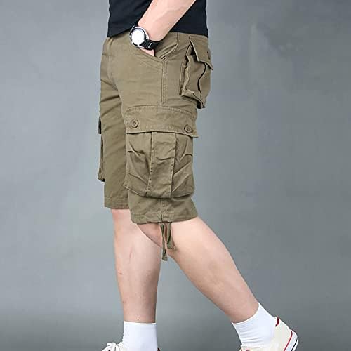 RTRDE Erkek Kargo Şort erkek Rahat Orta Bel Kırpılmış Pantolon Çok Cepler Açık Düz Bacak Pantolon Şort