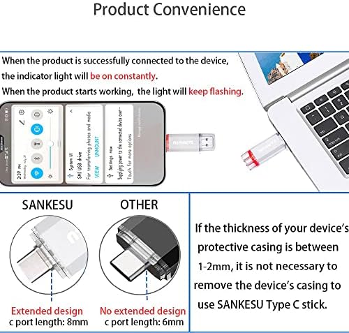 SANKESU 64 GB 2 Paket USB bellek Sürücüler 3.0 Başparmak Sürücüler, yüksek Hızlı USB A ve Tip C Çift Depolama Bellek