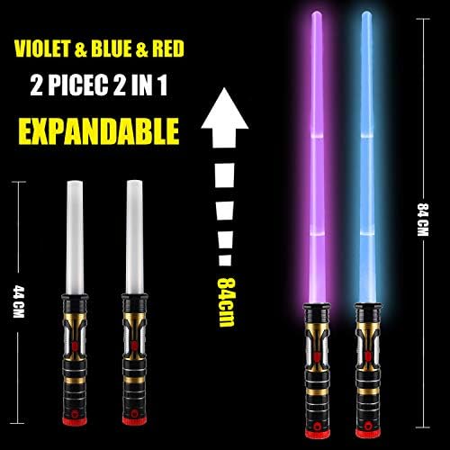 2'si 1 Arada Light Up Saber(3 Renk Değiştirme) LED Çift Kılıç, FX Ses (Harekete Duyarlı) ve Galaksi Savaş Savaşçısı