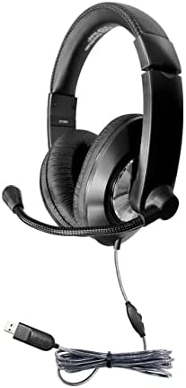 HamiltonBuhl Smart-Trek Deluxe Stereo Kulaklık, Dahili Ses Kontrolü ve USB Fişi, Gürültü Önleyici Mikrofon, Siyah