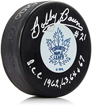 Bobby Baun Toronto Maple Leafs İmzalı Stanley Kupası Not Diski-İmzalı NHL Diskleri