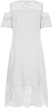 2023 Yaz Artı Boyutu Elbise Kadınlar için Seksi Dantel Soğuk Omuz Kısa Kollu Katı A-Line Düzensiz Hem Maxi Elbise
