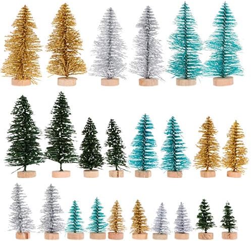VALİCLUD 24 Pcs Üç Katmanlar Noel Ağaçları Dekor Güzel Mini Ağaçları ile Ahşap Taban