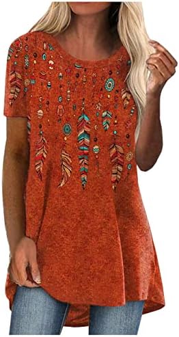 Moda T Shirt Kadınlar için Renkli Grafik Baskı Tunik Üstleri Crewneck Kısa Kollu Bluz 2023 Yaz Casual Gömlek