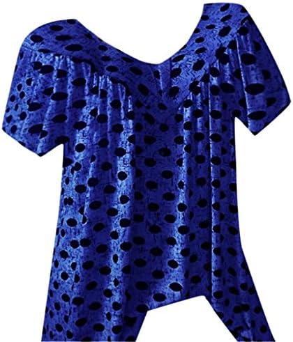ticcoy Bayan Artı Boyutu T Shirt V Boyun Dantelli Gömlek Siyah Nokta Baskı Kısa Kollu Bluz 2023 Yaz Casual Tunik Üstleri