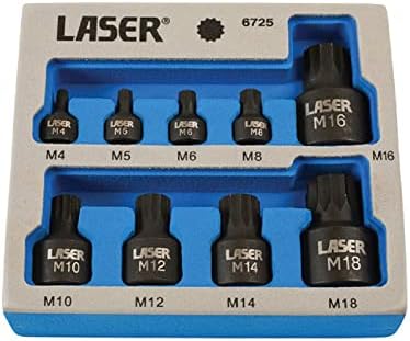 Laser 6725 Low Profile Spline Socket Bit Set, Gümüş, 1/4 D, 3/8 D, 1/2 D, 9 adet
