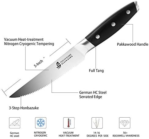 TUO Tırtıklı Biftek Bıçağı - 5 inç Profesyonel Mutfak Biftek Bıçağı Seti 4'lü Sofra Bıçağı-Alman HC Paslanmaz Çelik