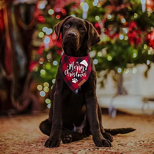 Adoggygo Noel Köpek Bandanaları, Kırmızı Yeşil Ekose Köpek Noel Eşarp Önlüğü, Premium Pamuklu Kumaş, Sunulan Çoklu