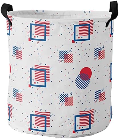 Çamaşır Sepeti ABD Bayrağı 4 Temmuz Kulplu Büyük Katlanabilir Eşya Kutuları Kırmızı Mavi Geometri Sepet Çantası Çamaşır