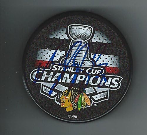 Brandon Saad İmzaladı Chicago Blackhawks 2015 Stanley Kupası Şampiyonası Diski - İmzalı NHL Diskleri