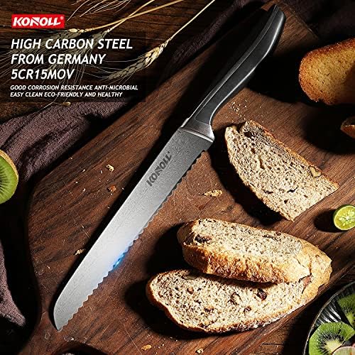 KONOLL Ekmek Bıçağı 8 İnç tırtıklı Bagle bıçak Almanya Yüksek Karbonlu Paslanmaz Çelik Kek Dilimleme