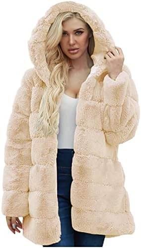 Kadın kapüşonlu ceket Kış Sıcak Faux Kürk Kürklü Uzun Kollu Kapşonlu Açık Ön Peluş Hırka Giyim Ceket