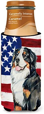 Caroline's Treasures LH9003MUK ABD Bernese Dağ Köpeği ile Amerikan Bayrağı İnce kutular için Ultra Hugger, Soğutucu