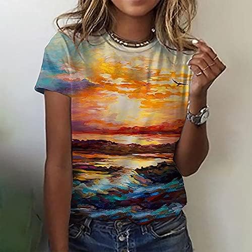 Kadınlar için sevimli Yaz Üstleri Kısa Kollu Rahat T-Shirt Tees Yumuşak Gevşek Fit Moda Crewneck Tunik Bluz Tops