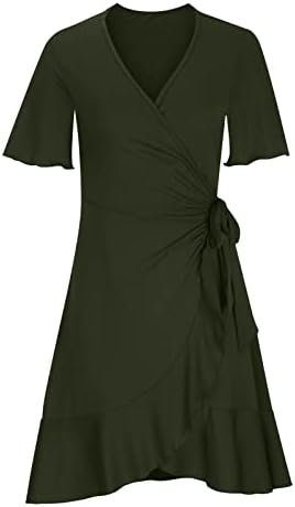 Lmdudan 2023 yaz elbisesi Kadınlar için Casual Wrap V Boyun kısa kollu parti elbisesi Yüksek Bel Salıncak Fırfır Etek