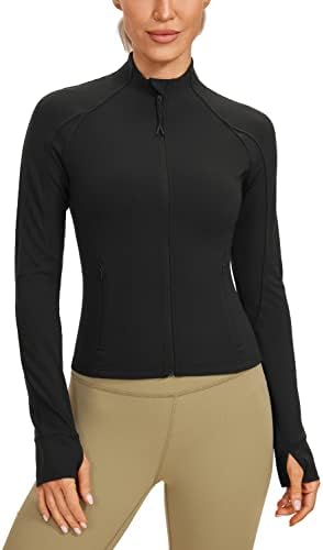 CRZ YOGA Butterluxe Bayan Kırpılmış Slim Fit Egzersiz Ceketleri-Ağırlıksız Parça Atletik Tam Zip Ceket Başparmak Delikleri