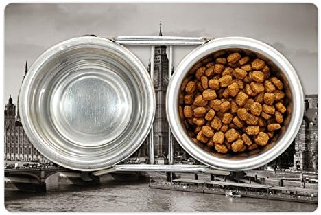 Yiyecek ve Su için Ambesonne London Evcil Hayvan Matı, Big Ben ve Köprü Nostaljik Görüntüsü ile Westminster İngiliz
