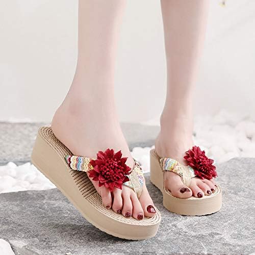 Bayan ev terlikleri Terlik plaj sandaletleri Kadın Ev Nefes Örgü Takozlar Ayakkabı Çiçek Flip-Flop Bayan Sandalet