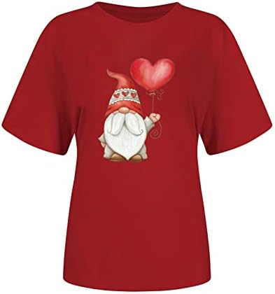 Sevgililer Günü T-Shirt Kadınlar için Kısa Kollu Sevimli Cüceler Kalp Baskı Tees Gömlek O-Boyun Dışarı Çıkmak Gömlek