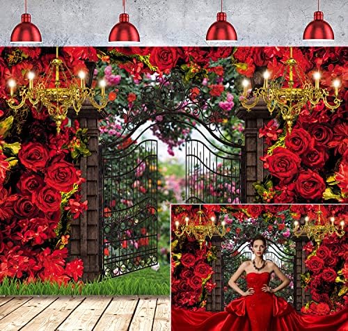 2023 Bahar Kırmızı Çiçek Bahçe Zemin 7x5ft anneler Günü Retro Gül Duvar Fotoğraf Arka Plan Düğün Gelin Duş Kız Kadın