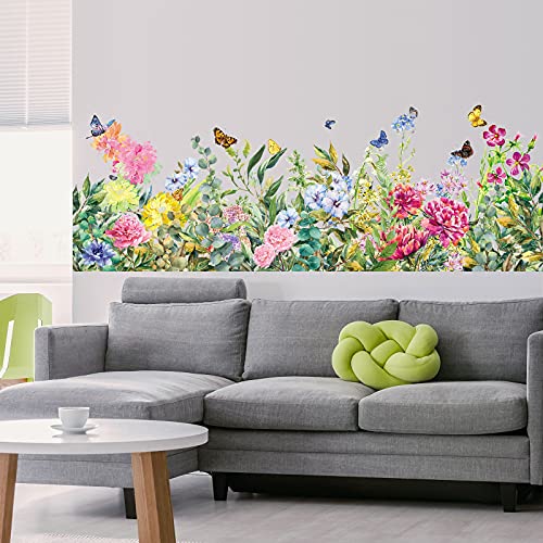 Büyük Çiçekler Sarmaşıklar Duvar Çıkartmaları Renkli Kelebek Çiçek Bahçe Duvar çıkartmaları Nergis Iris Duvar Sanatı