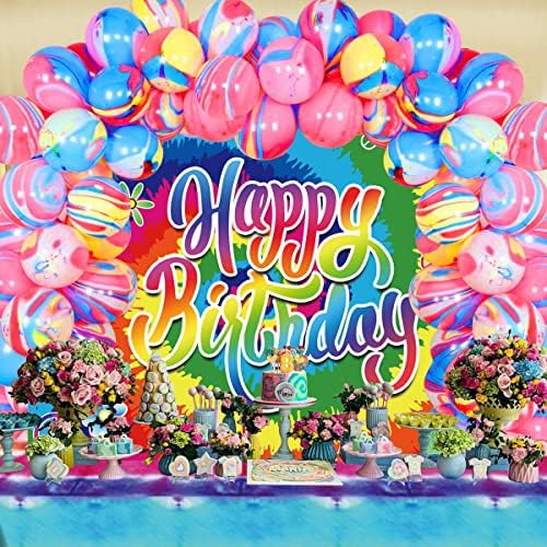 Batik Doğum Günü Zemin Masa Örtüsü Seti 60'lı Batik Tema Mutlu Doğum Günü Partisi Süslemeleri Hippi Gökkuşağı Doğum