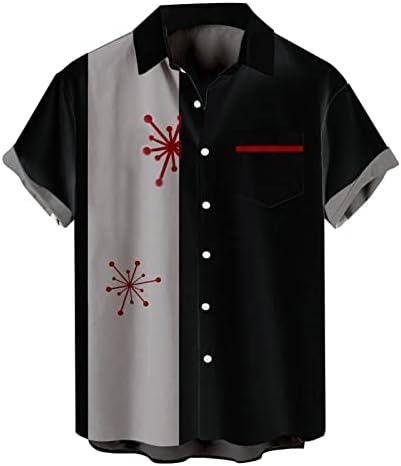 XXBR Noel Düğme Aşağı Gömlek Mens Kısa Kollu Komik Noel Grafik Patchwork havai gömleği Parti Bowling Gömlek