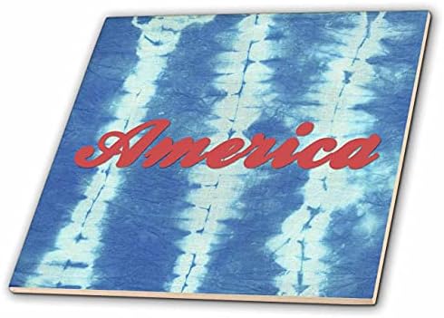 3dRose America, mavi batik zemin üzerine kırmızı ile yazılmıştır. - Fayans (ct_349166_1)