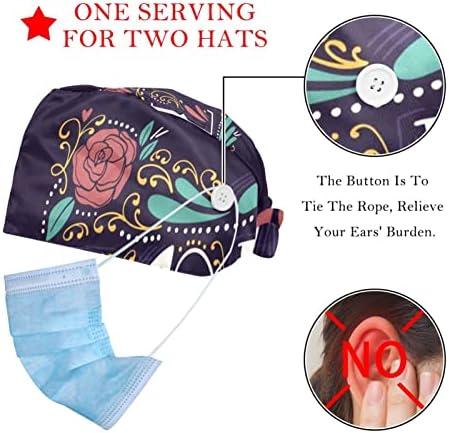 2 Paket çalışma kapağı Düğme ve Ter Bandı Kadınlar için Uzun Saç Ayarlanabilir Kravat Geri Şapka Basit Bitki