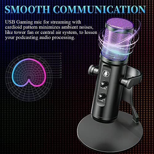 RGB Gaming Mic, PC için USB Kondenser Mikrofon,PS5 ve Mac, Titreşim Önleyici Şok Montajlı Gürültü Önleyici Mikrofon,Sessiz