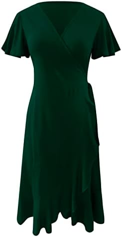 Yaz fırfırlı elbiseler Kadınlar için Kişilik Düz Renk V Boyun Seksi Elbise Basit ve Zarif askı elbise ile