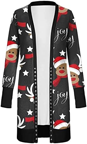 OVERMAL kadın Rahat Moda Noel Baskı Düğmesi Uzun Kollu Hırka Ceket