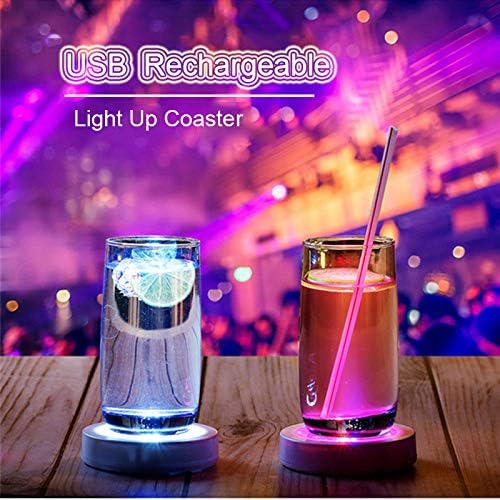 LAFEINA 4 Paket Light Up Kokteyl Coaster, USB şarj edilebilir led lamba içecek bardak Bar Bira İçecek Coaster ışıkları