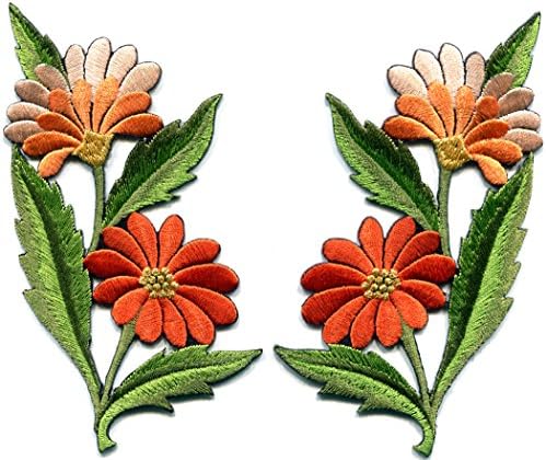 Turuncu şeftali papatyalar çift çiçekler çiçek buketi boho işlemeli aplikler demir-on yamalar yeni