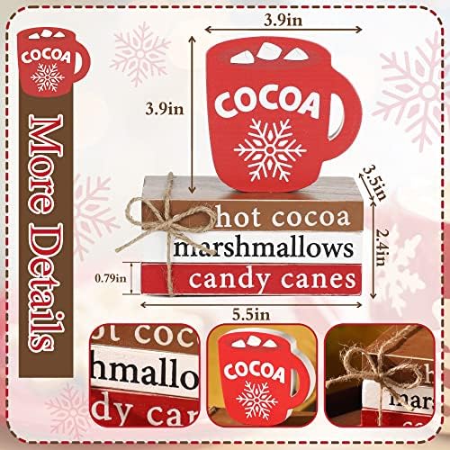 KORMMCO Noel Ahşap Dekor, Sıcak Kakao Dekoratif Kitap Yığını, Noel Mini Sahte Kitap Dekor Katmanlı Tepsi Kahve Kakao