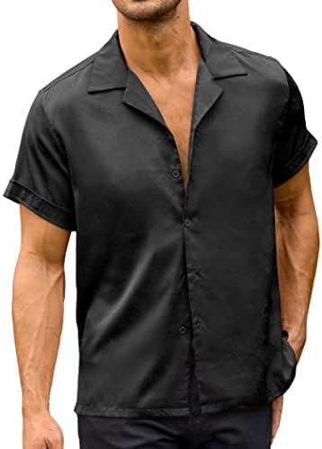 ZAFUL erkek jakarlı saten kısa kollu gömlek yayılmış yaka düğmeli yaz kampı Gömlek