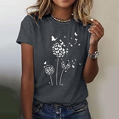 Kadın Çalışma Tops, moda Kısa Kollu Ekip Boyun T Shirt Sevimli Çiçek Grafik Tees Trendy Tişörtleri