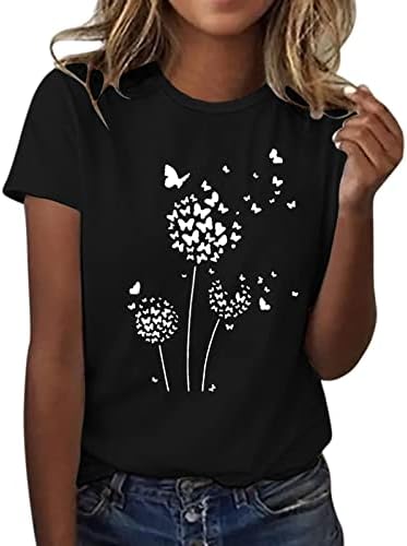 Kadın Çalışma Tops, moda Kısa Kollu Ekip Boyun T Shirt Sevimli Çiçek Grafik Tees Trendy Tişörtleri