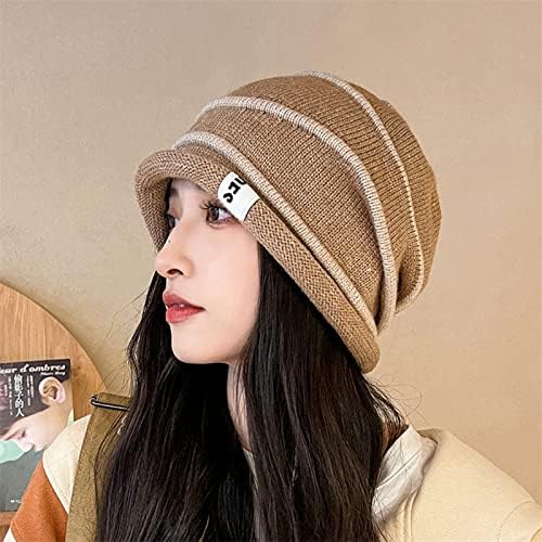 Bayan Retro Haddelenmiş Hem Sıcak Moda Şapka Örgü Şapka Çizgili Baskı Trim Şapka Sıcak Açık Hava Etkinlikleri Kap