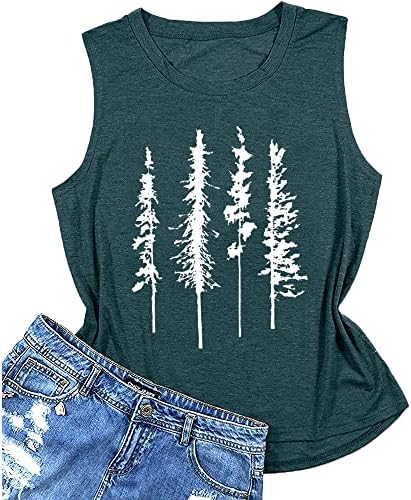 Komik Grafik Kadın Sıska Çam Ağacı Gömlek Yaz Yürüyüş Kamp Atletik Tees Doğa Rahat Rahat Giysiler