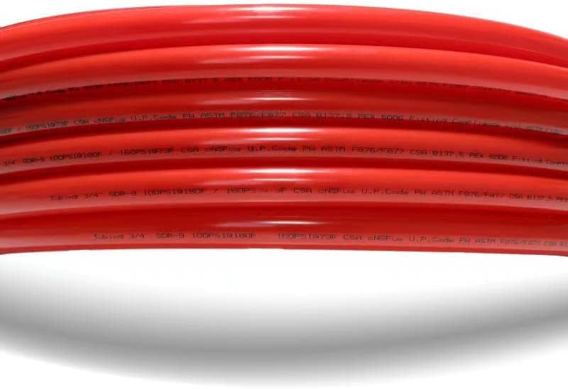 EFİELD Pex Boru 3/4 inç Kırmızı Renk - İçme Suyu için 100 ft Uzunluk-Sıcak/Soğuk Su için Oksijensiz Bariyer Boruları-Sıhhi