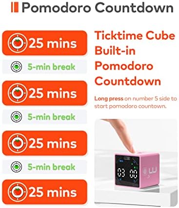 Ticktime Cube Pomodoro Zamanlayıcı, Verimlilik Zamanlayıcısı, Duraklat ve Devam Ettir, Sessiz, Titreşim ve Ayarlanabilir