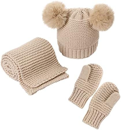 Qvkarw Üç Eldiven şapka seti Tek Renkli Sıcak İplik Yün Kış Eşarp Çocuk Parça Şapka Kulak Kapakları Kış (Gri, Bir