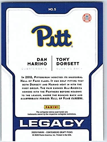 2020 Panini Yarışmacıları Taslak Mirası 5 Dan Marino / Tony Dorsett Pittsburgh Panthers Futbol Ticaret Kartı