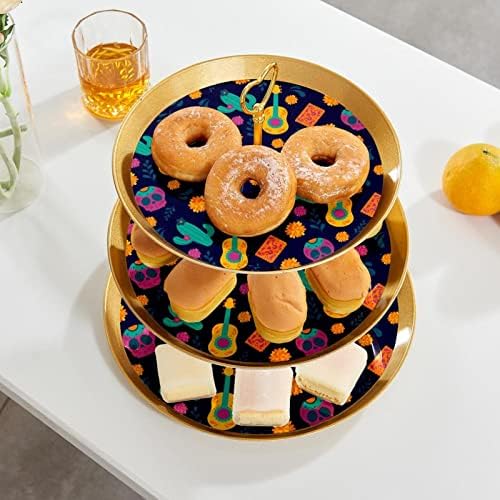 3-Piece Kek Standları Seti, kafatasları Florals Gitar ve Kaktüs Plastik Cupcake Tutucu Şeker Meyve Tatlı Düğün Doğum