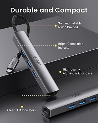USB C Ethernet Adaptörü, YELKEN USB C Hub ile RJ45 Gigabit ve 3 USB 3.0 Bağlantı Noktaları, Thunderbolt 3 Multiport