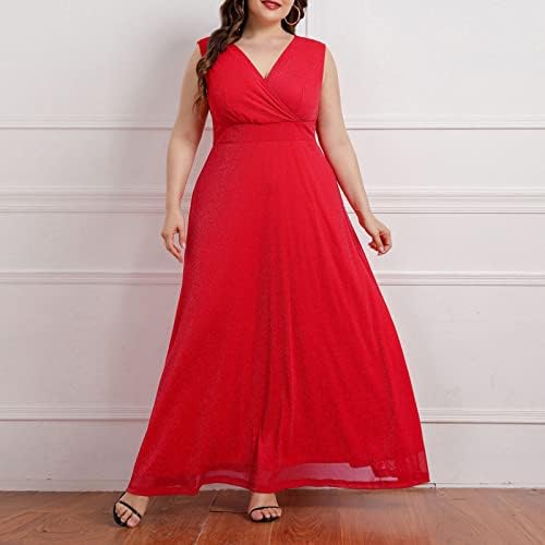 hxobax Artı Boyutu Yaz Elbiseler Kadınlar için 2023 Zarif Seksi V Boyun Kolsuz Wrap Maxi Elbise Düğün Konuk Sundress