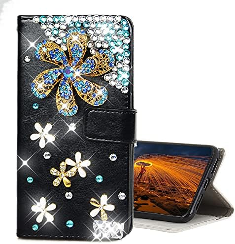AS-Zeke Glitter Cüzdan Telefon Kılıfı Samsung Galaxy S21 Ultra 2021 ile uyumlu, 3D El Yapımı Serisi Fırıldak Çiçek