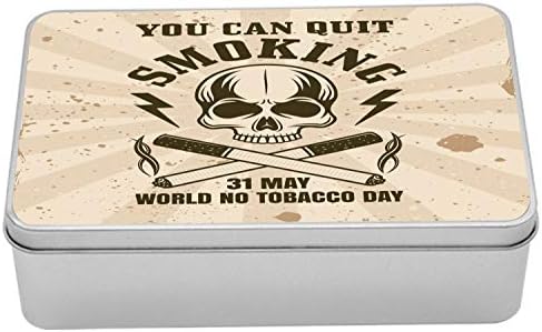 Ambesonne Kafatası Sigara Metal Kutu, Dünya Tütün Günü Yok Desen Vintage Görüntü 2 Çapraz Sigara, Kapaklı Çok Amaçlı